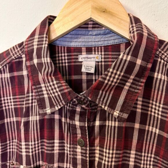 CARHARTT Plaid Flannel Shirt Long Sleeves Button Front Women's size L 12-14 - Picture 8 of 9